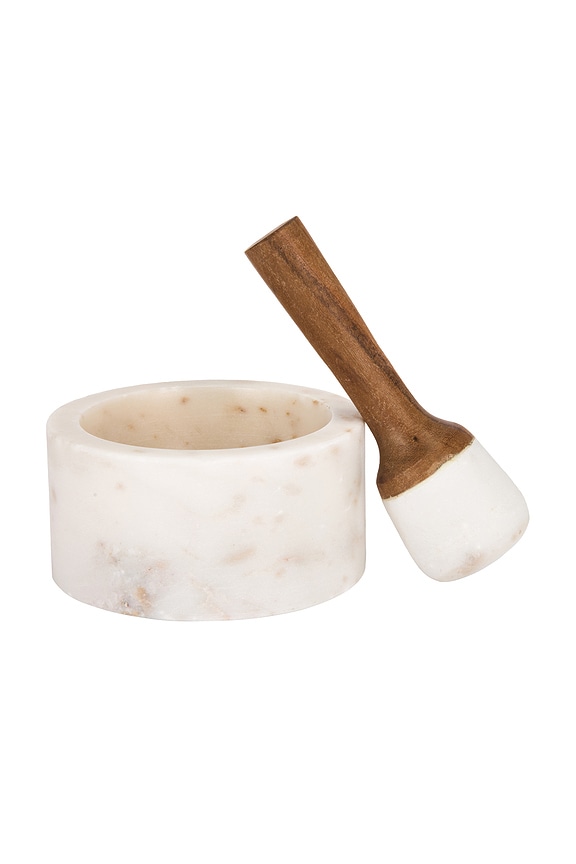 view 2 of 6 Marble Mortar & Pestle in White & Brown