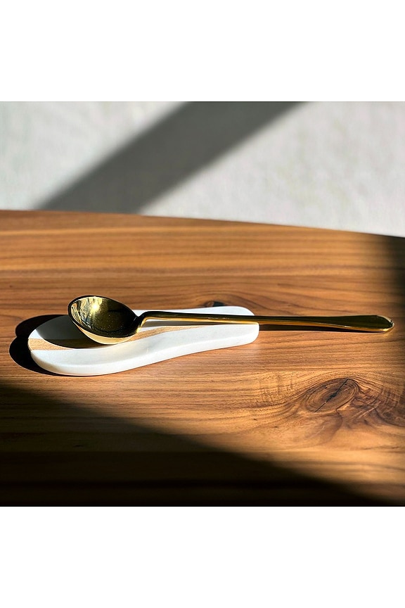 view 2 of 6 REPOSE-CUILLÈRE MARBLE SPOON REST in White & Brown