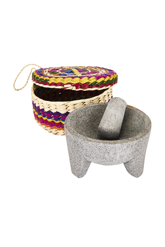 view 2 of 9 Molcajete in Tortilla Basket in Grey & Multi Colored Basket