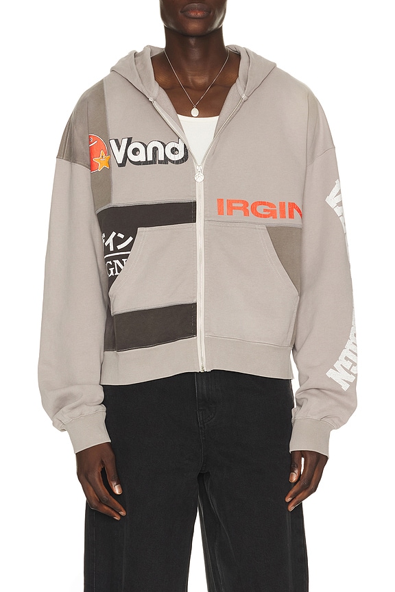 view 1 of 6 Paneled Zip Up Hoodie in Grey