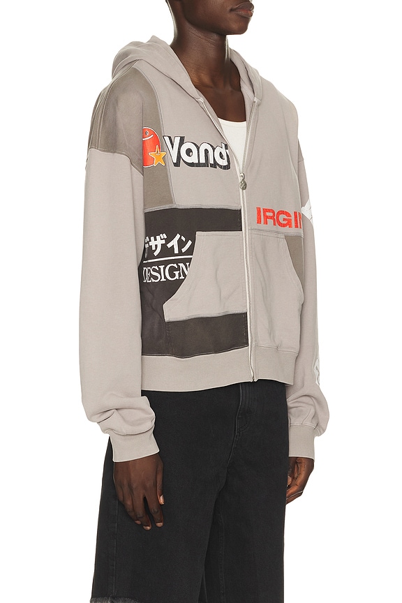 view 2 of 6 Paneled Zip Up Hoodie in Grey