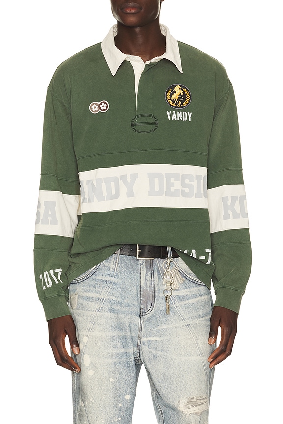 view 1 of 7 Washed Long Sleeve Rugby in Green