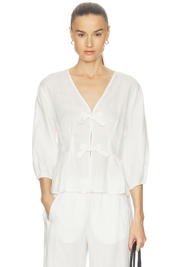 view 1 of 4 Martha Woven Linen Top in Chalk