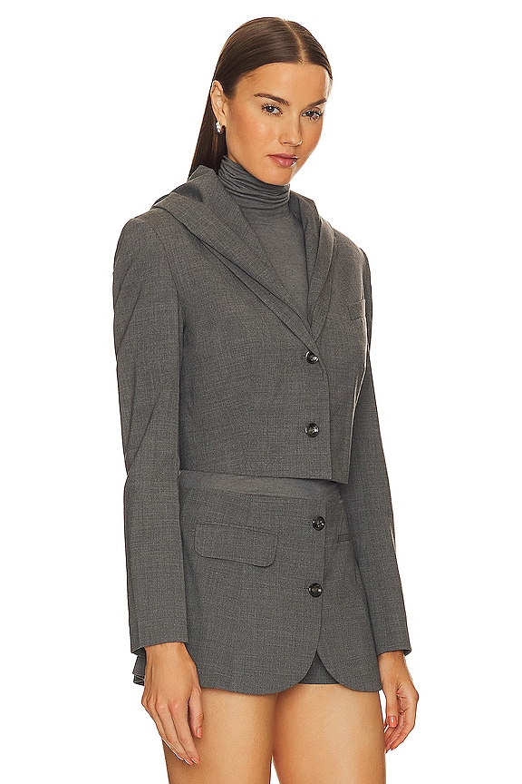 view 2 of 4 Light Wool Cropped Blazer With Hood in Grey