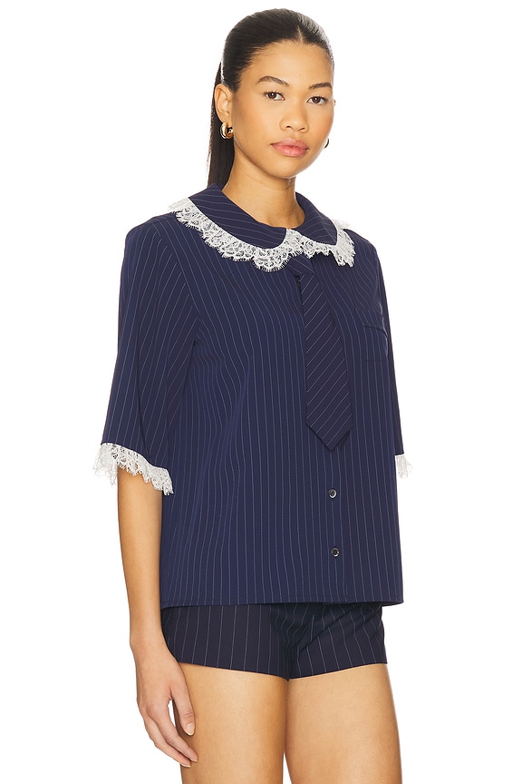 view 2 of 5 Tie Boxy Shirt in Blue Basic Stripes