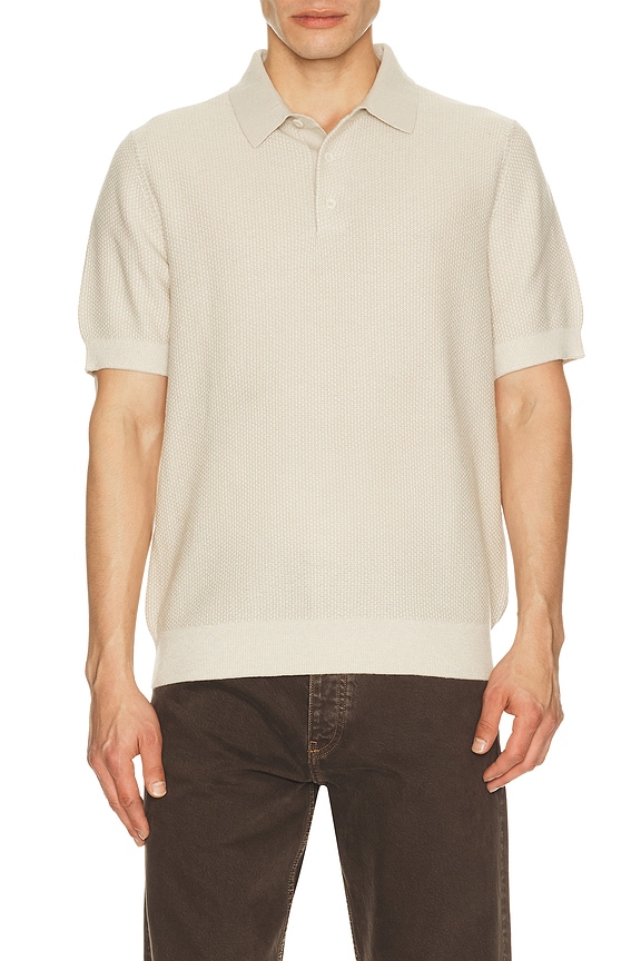 view 1 of 4 Geo Jacquard Short Sleeve Polo in Mineral & Classic Cream