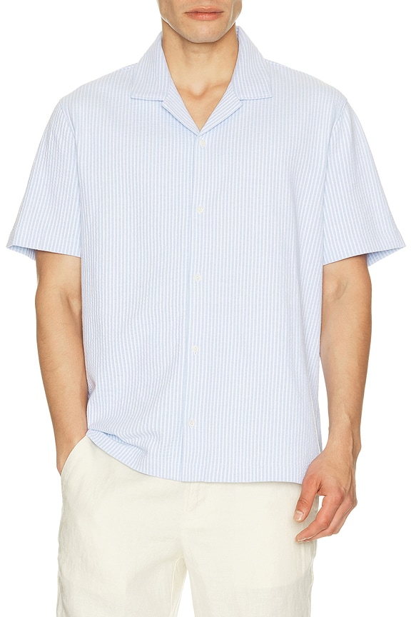 view 1 of 5 Seersucker Stripe Short Sleeve Cabana Shirt in Rainwater & Optic White