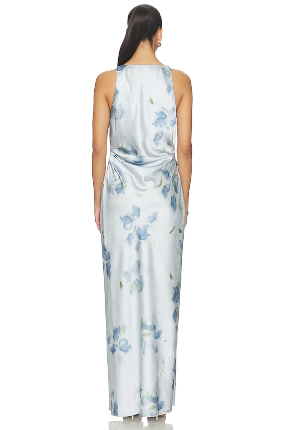 vince halter cowl neck dress Petal Blur Twist Shoulder in Soft Grey Satin