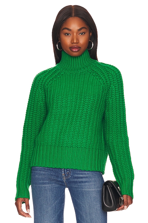 Vince Ribbed Turtleneck in Emerald | REVOLVE