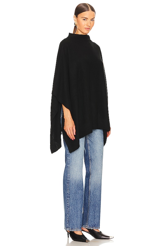 view 2 of 3 Funnel Neck Boiled Cashmere Knit Poncho in Black