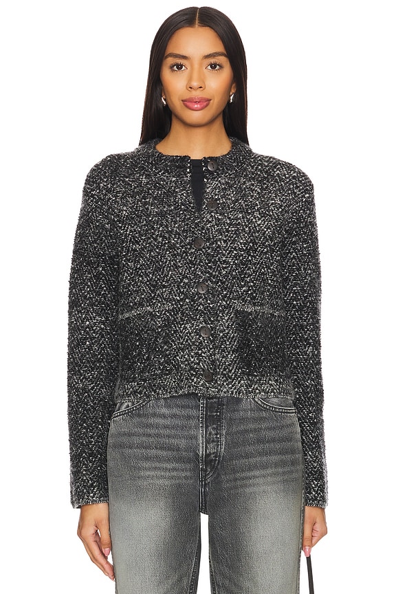 view 2 of 5 Herringbone Textured Cardi Jacket in Black & Off White