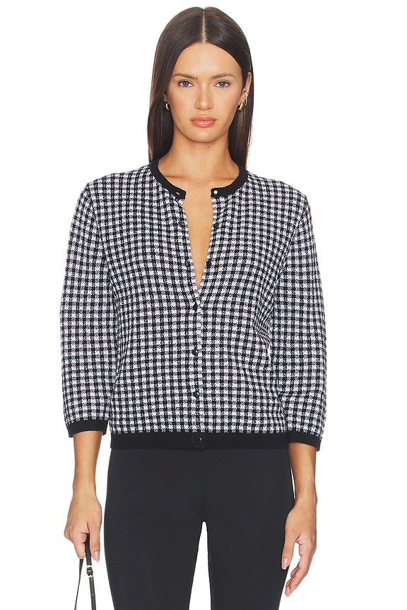 view 1 of 5 Gingham 3/4 Sleeve Cardi in Black & Off White