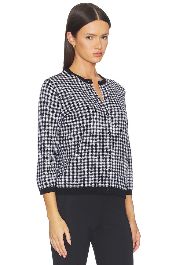 view 2 of 5 Gingham 3/4 Sleeve Cardi in Black & Off White