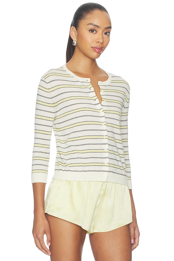 view 2 of 5 Striped 3/4 Sleeve Cardi in Dandelion Combo