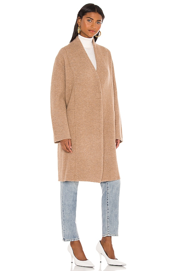 view 2 of 3 Collarless Cardigan Coat in Heather Camel