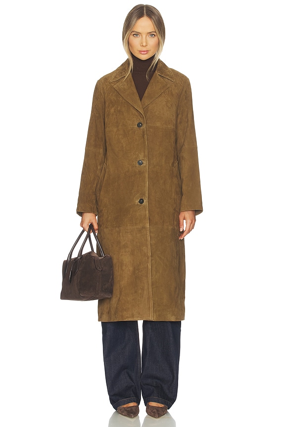 view 2 of 4 Suede Leather Long Coat in Wood Moss