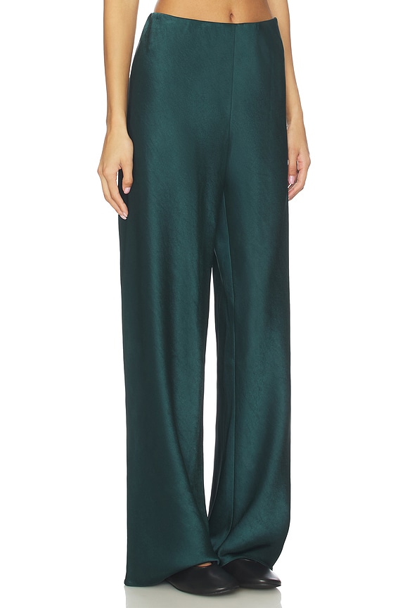view 2 of 6 High Waist Fluid Satin Bias Pant in Juniper