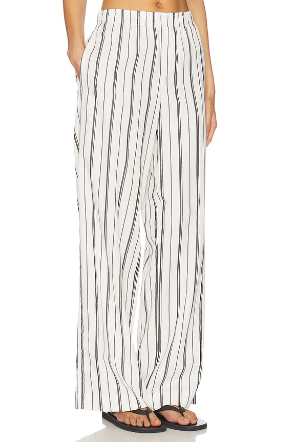view 2 of 6 Resort Stripe Drawstring Pull On Pant in White & Black