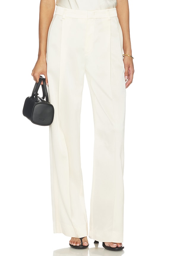 view 1 of 6 High Waist Satin Trouser in Flax
