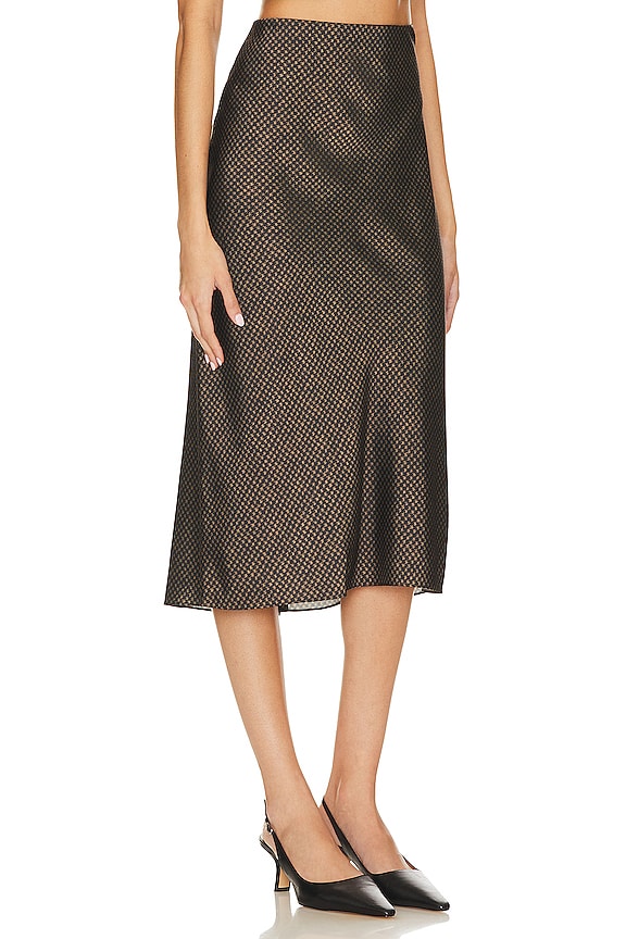 view 2 of 4 Houndstooth Bias Slip Skirt in Black & Camel