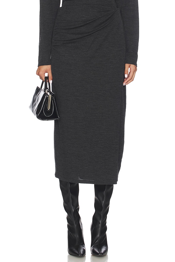 view 1 of 6 Waist Draped Midi Skirt in Dark Heather Grey