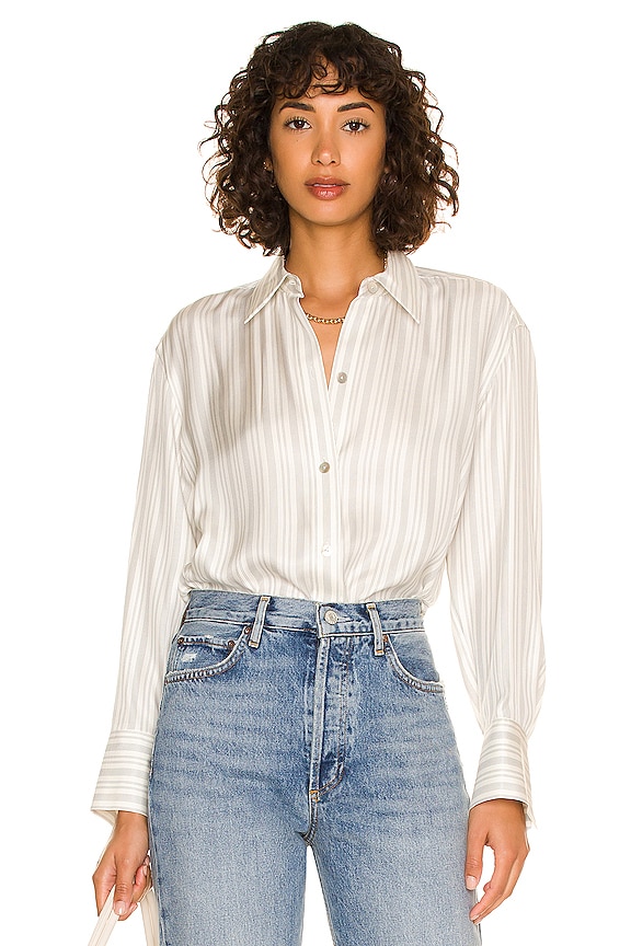 Vince Stripe Sculpted Long Sleeve Top in Off White | REVOLVE