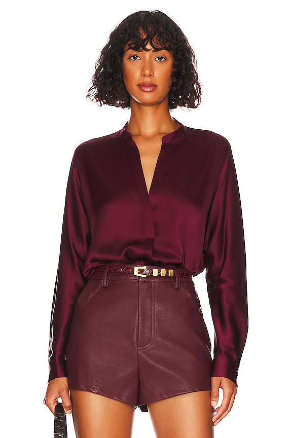 view 1 of 4 Band Collar Blouse in Plum Wine