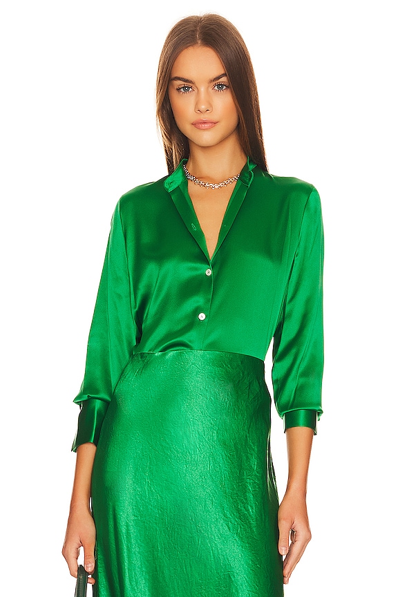 view 1 of 4 Slim Fitted Band Collar Blouse in Emerald