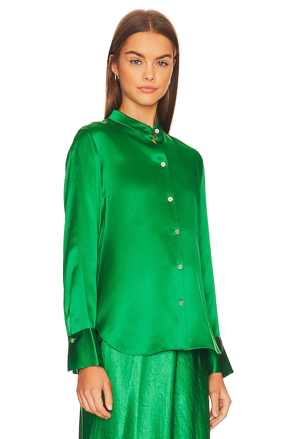 view 2 of 4 Slim Fitted Band Collar Blouse in Emerald