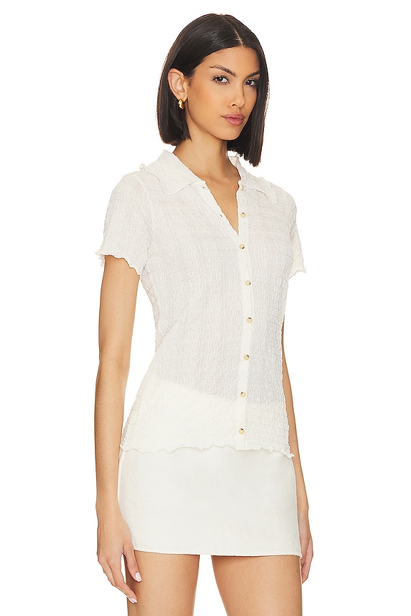 view 2 of 5 Smocked Short Sleeve Button Up in Off White