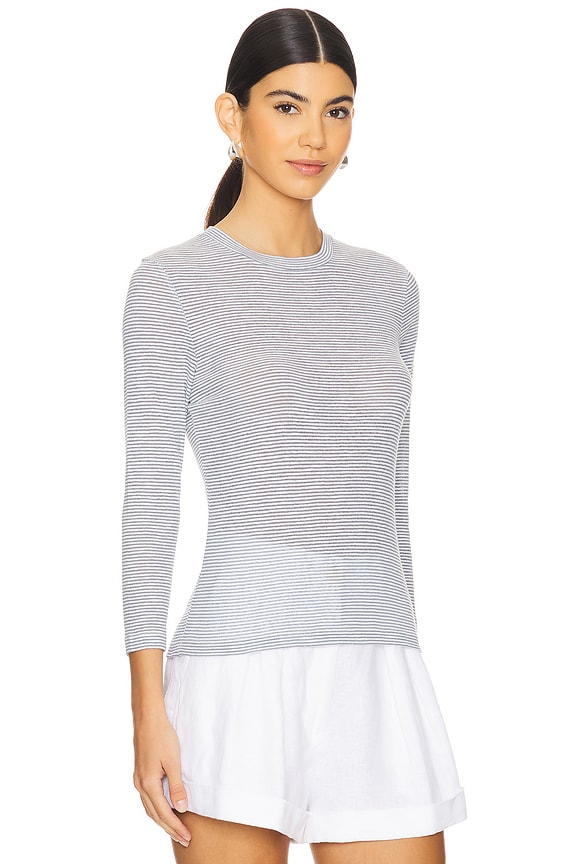 view 2 of 4 MICRO STRIPE 3/4 SLEEVE 크루 in Off White & Harbor