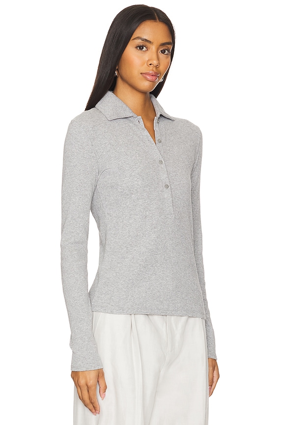 view 2 of 4 Rib Long Sleeve Collared Polo in Mid Grey