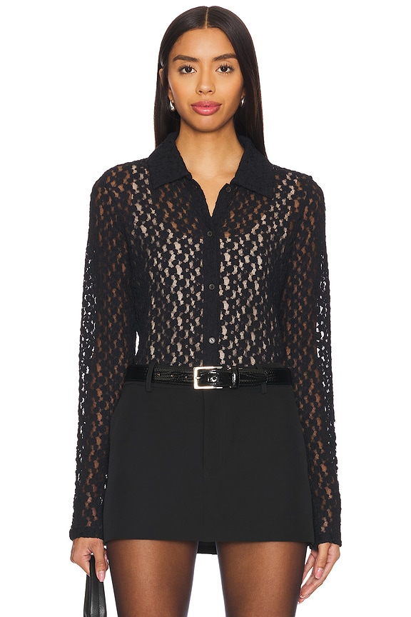 view 2 of 5 Floral Smocked Long Sleeve Button Up in Black