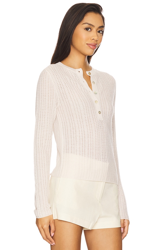 view 2 of 5 Waffle Knit Henley Top in White Sand
