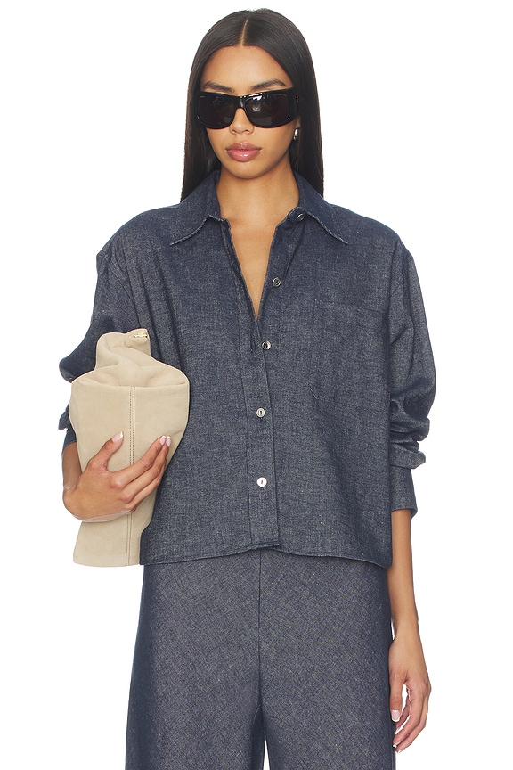 view 1 of 4 Cropped Long Sleeve Shirt in Indigo