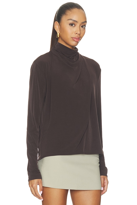 view 2 of 4 Longsleeve Draped Cowl Blouse in Smoked Truffle