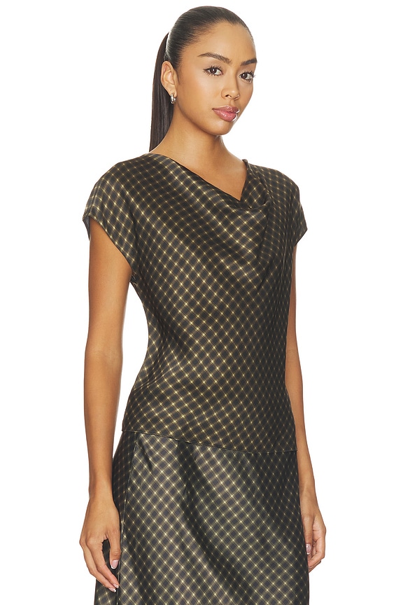 view 2 of 5 Ombre Plaid On Cowl Neckcap Sleeveless Blouse in Black & Camel