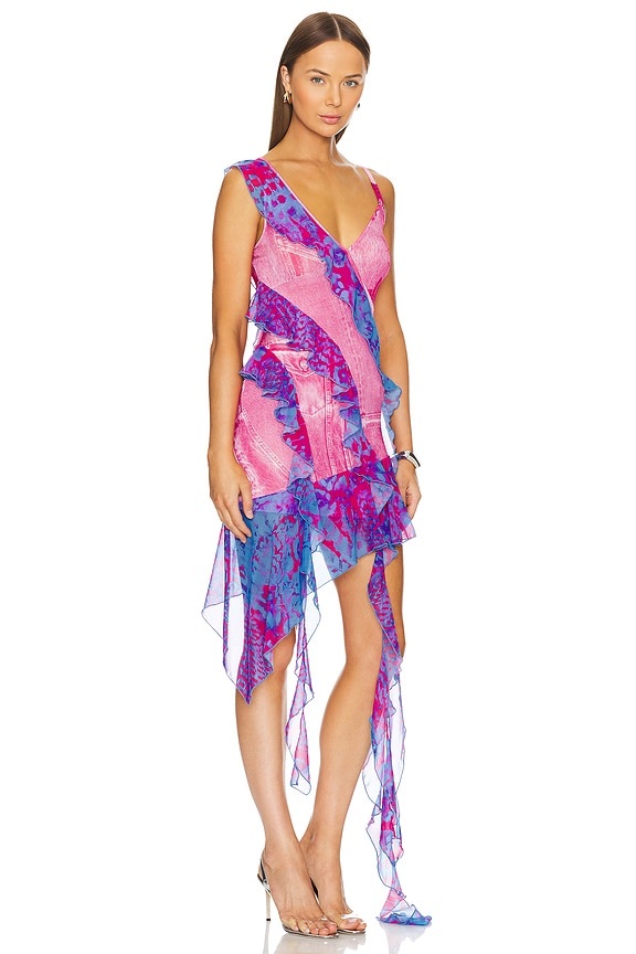 view 2 of 5 ROBE MINI VOLANTÉE in E401-hot Pink