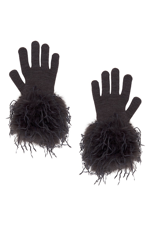 view 2 of 2 Knitted Gloves With Faux Fur Trim in Ash Grey & Gunmetal