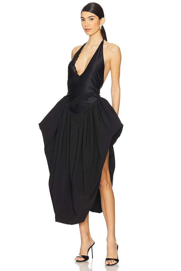 view 1 of 4 Halter Neck Bodysuit Dress With Puffy Skirt in Black