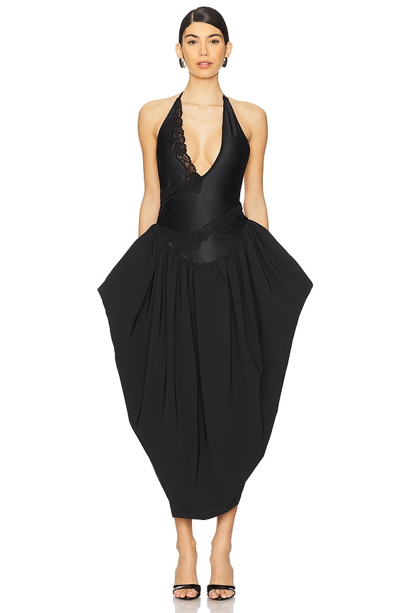 view 2 of 4 Halter Neck Bodysuit Dress With Puffy Skirt in Black