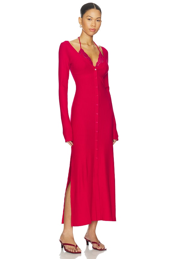 view 2 of 3 Ribbed Jersey Cardigan Dress in Fushia