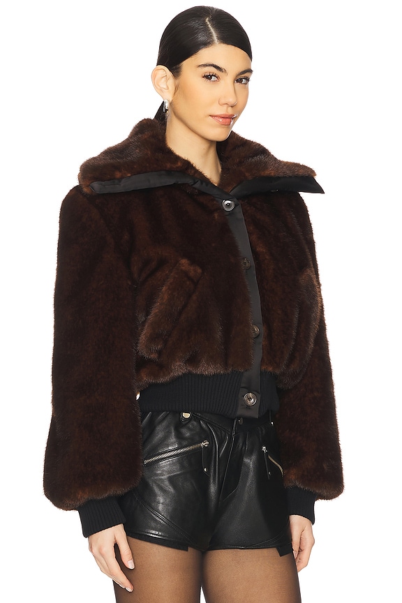 view 2 of 4 Faux Fur Bomber Jacket in Chocolate