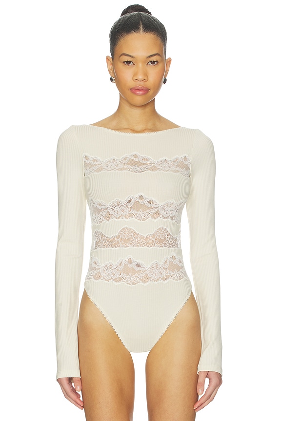 view 2 of 5 Lace Cut Out Bodysuit in Ecru