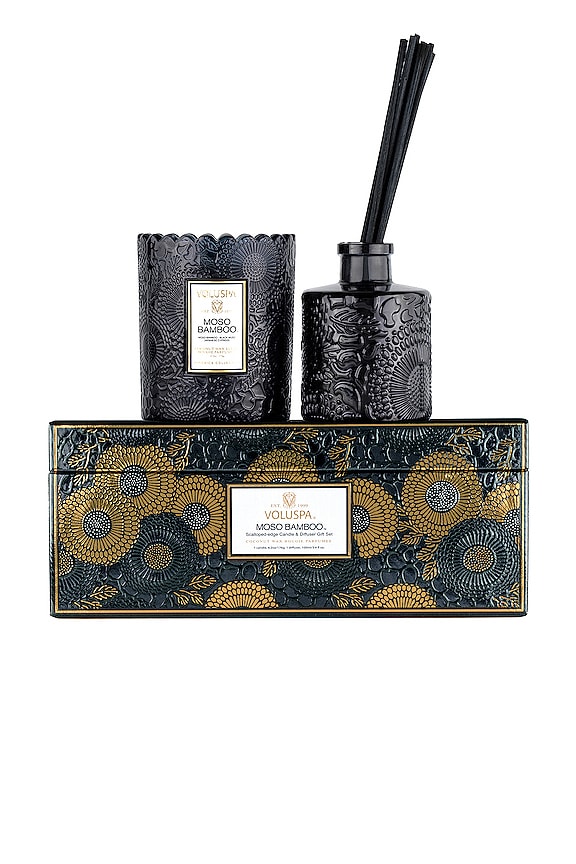 Voluspa Scalloped Edge Candle & Diffuser Gift Set in Moso Bamboo REVOLVE