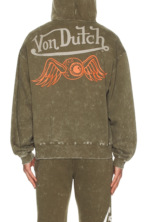 Von Dutch Oversized Zip Hoodie in Olive Night Mineral Wash | REVOLVE