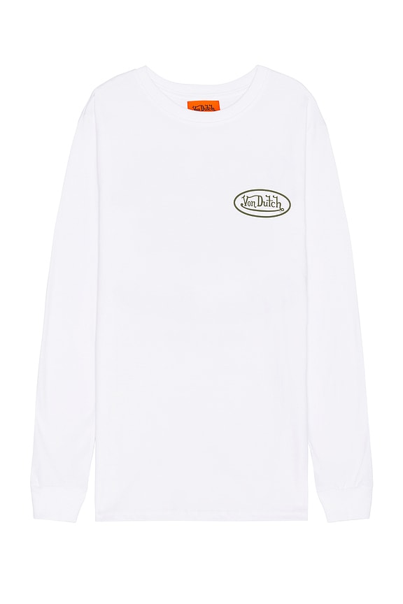 view 2 of 3 Custom Motors Graphic Long Sleeve Tee in White & Dark Green
