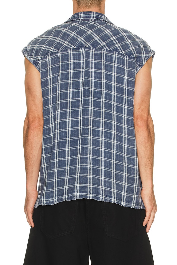view 2 of 5 Sleeveless Flannel Button Down Shirt in Navy & White