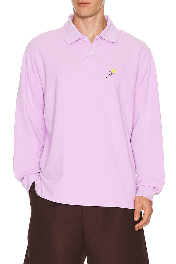view 1 of 5 Long Sleeve Pique Polo in Lavender