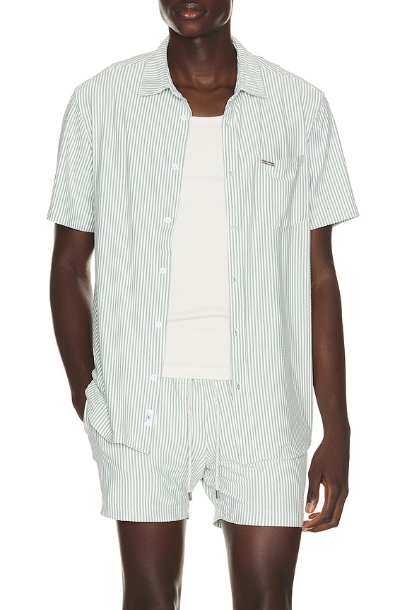 view 1 of 5 Stripe Knit Button Down Shirt in Sage